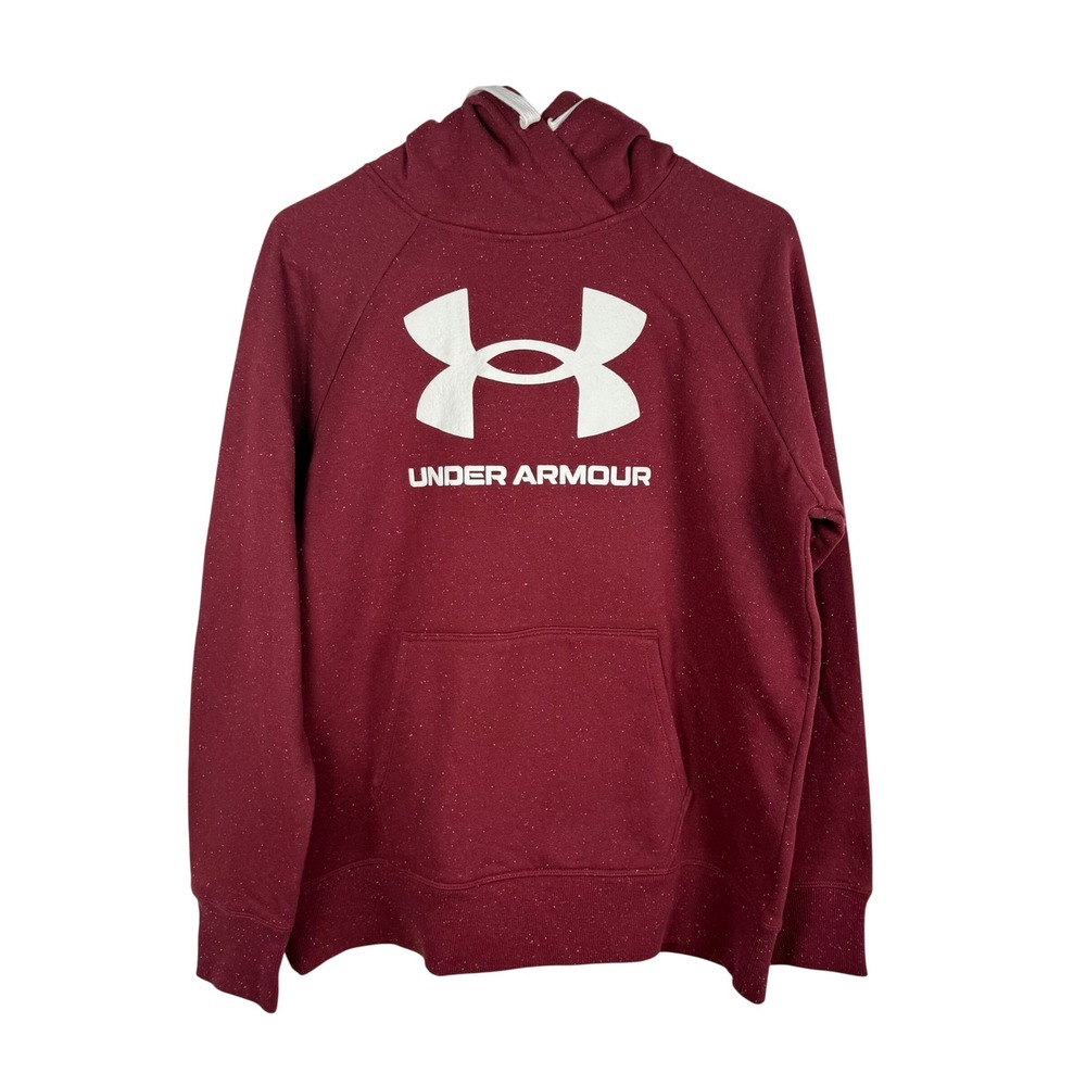 Under Armour Womens Rival Fleece Logo Hoodie Maroon Speckled- Size Medium - Picture 2 of 7